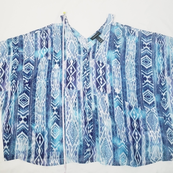 NWT Wendy Bellissimo Cold Shoulder Sheer Ikat Blouse Top - Picture 9 of 12